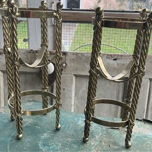 Vintage pair of Twisted Brass Candle Holders with glass inserts